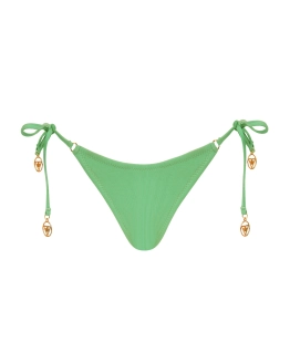 Green Striped Side Tie Thong Low Rise Bikini Bottom S Vivien Vance